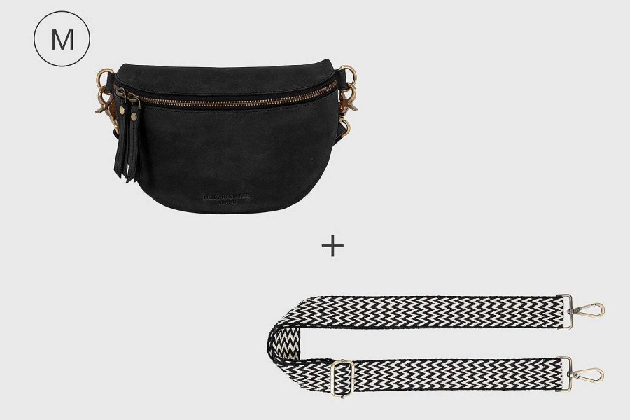 Damen HOLZRICHTER | Bauchtasche No 2-1 (M) + Webgurt No 4-1 (M) Chevron Schwarz/Weis